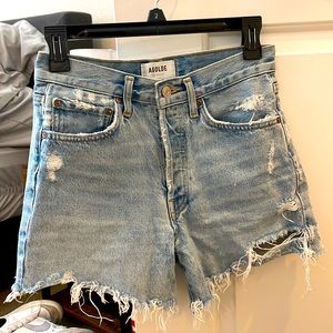 Light wash jean shorts